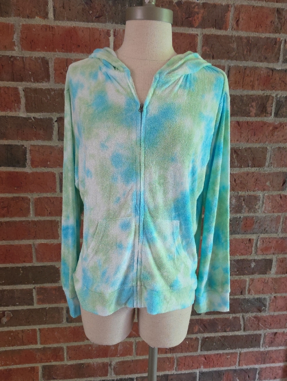 VENUS Tie Dye Terry Zip Up Hoodie Blues And Greens Size S EUC
